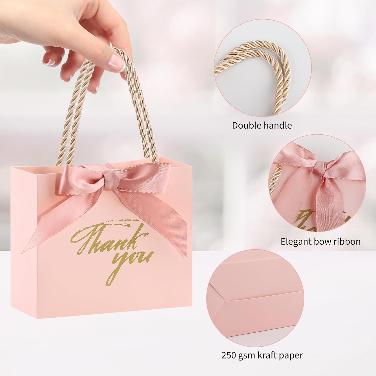 20Pcs Small Thank You Gift Bags With Handles, Pink Mini Gift Bags Bulk image 3