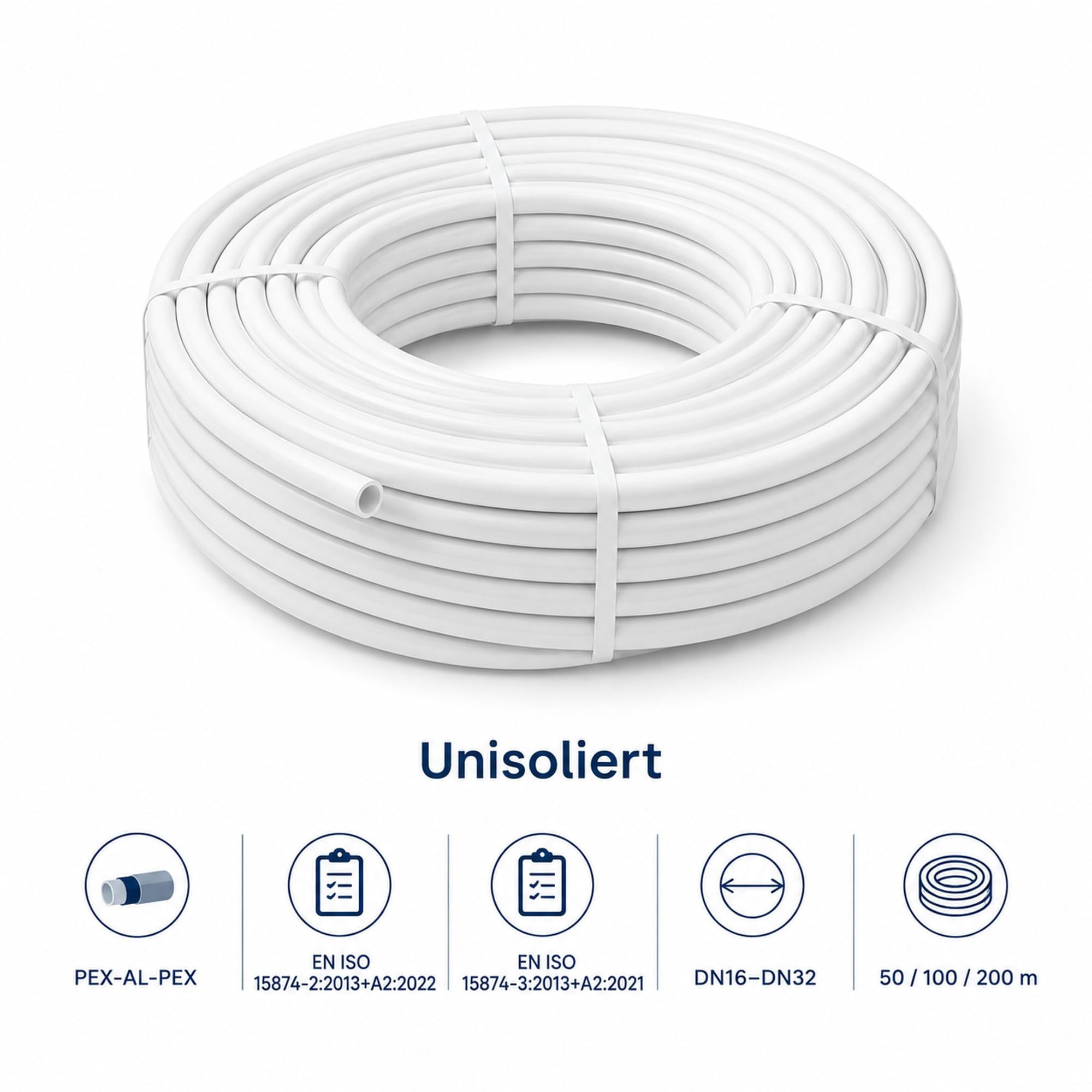 Alu-Verbundrohr 16x2 mm 200m – Vielseitig einsetzbares Mehrschichtverbundrohr für Fußbodenheizung, Haustechnik, Heizung & Kühlung – PEX-AL-PEX