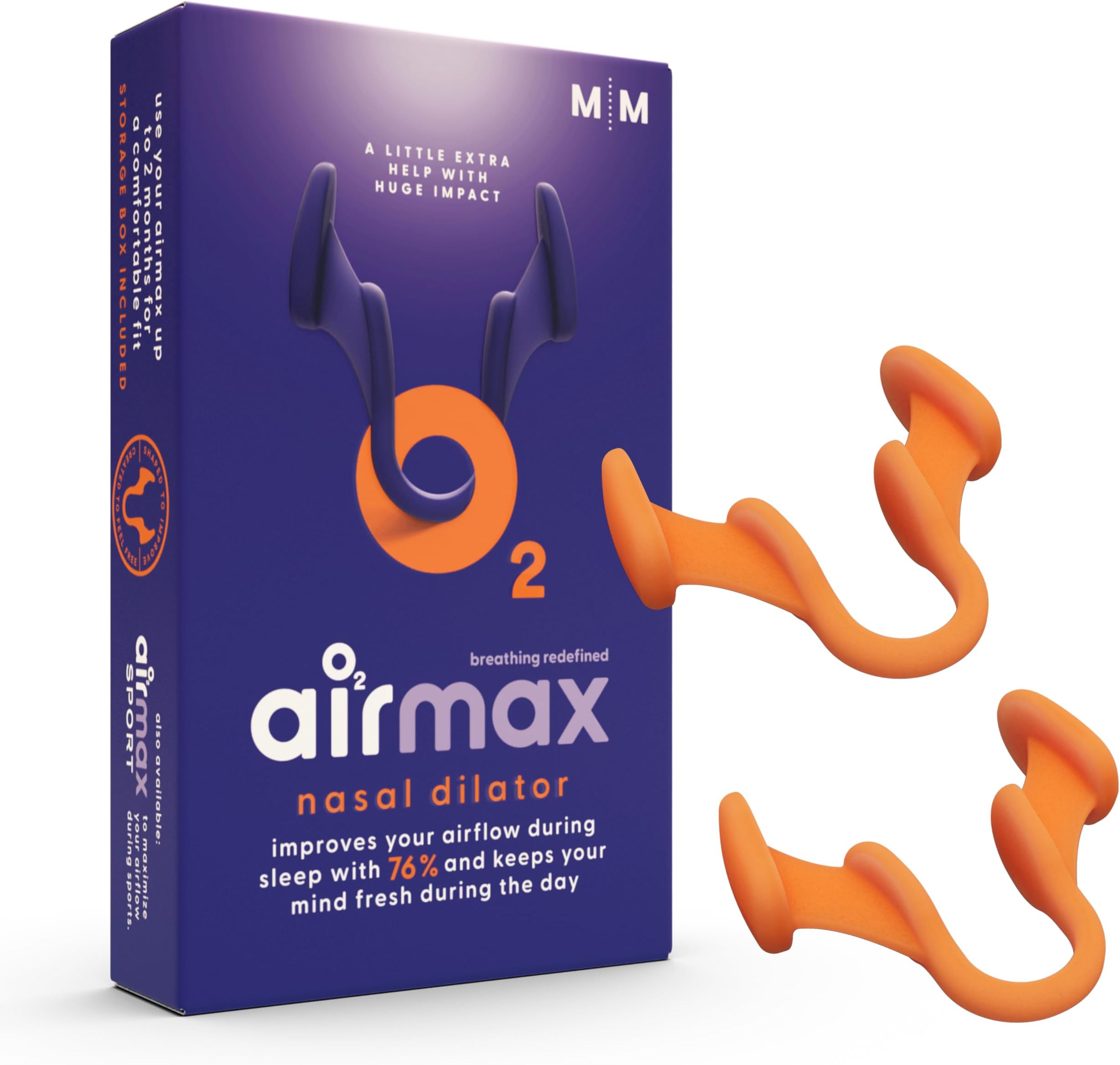 Airmax Unisex Classic Nasal Dilators Two-Pack - Anti Snoring Device for Men and Woman - Improves Airflow - Orange - Medium