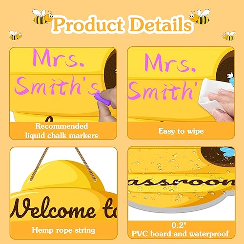 Miniatura 6 de D24TIME Letrero de bienvenida para el aula, 10 x 11.8 pulgadas, personalizado con texto en inglés "Welcome to Our Class", colgador de nombre de