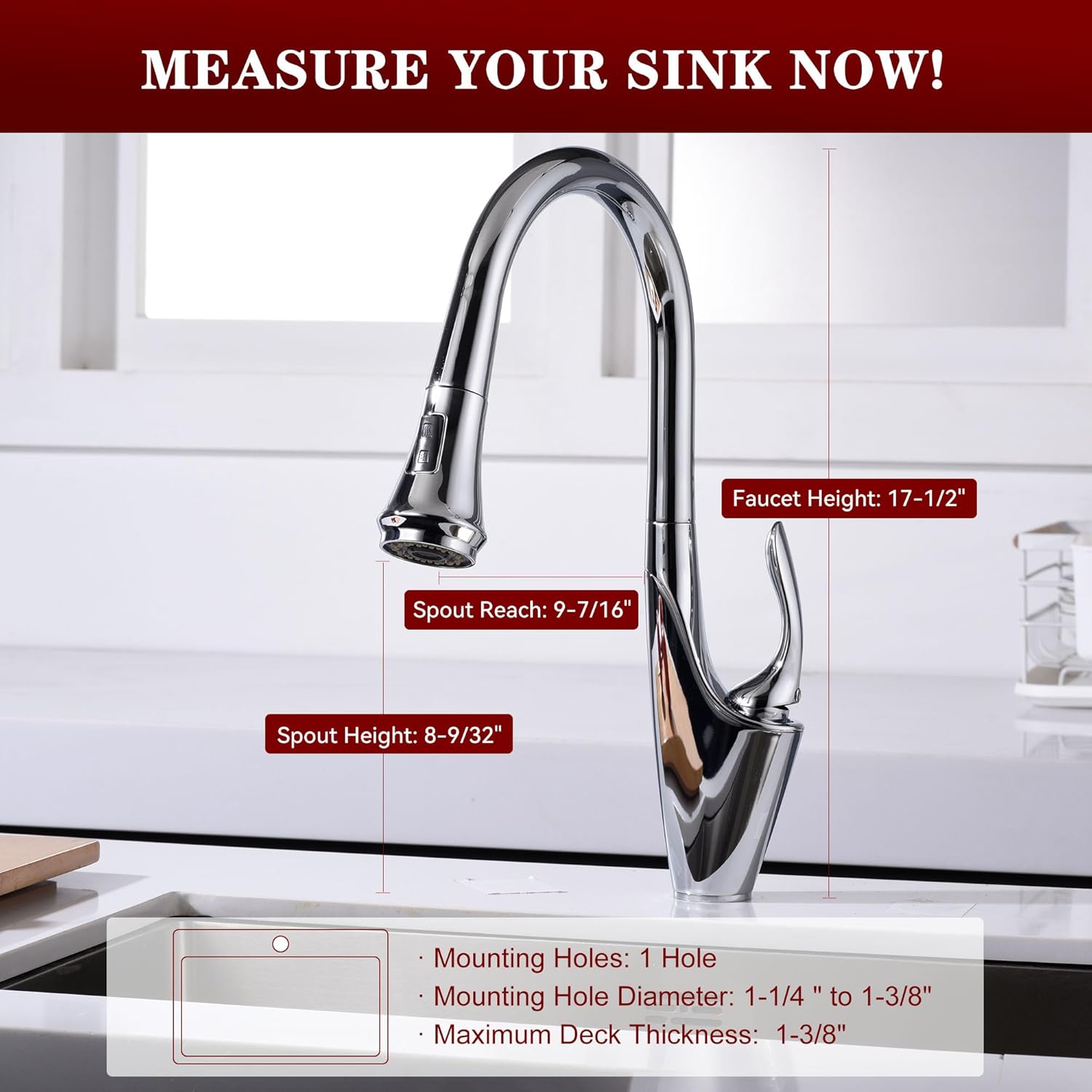 sumerain Kitchen Faucet with Pull Down Sprayer, Modern Single Handle Single Hole Kitchen Sink Faucet Chrome,Stainless Steel