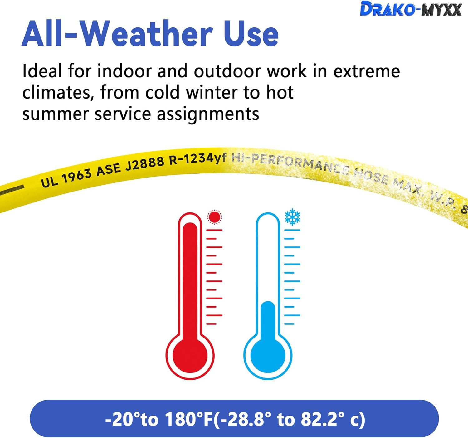 Upgrade 30260 Left-Handed A2L Refrigerant Hose, 72", 1/4" Female Left Flare x 1/4"Female Right Flare for A2L Refrigerant, 45° Angled Fittings, Compatible with HVAC R-410A R-32 R-454B,Yellow