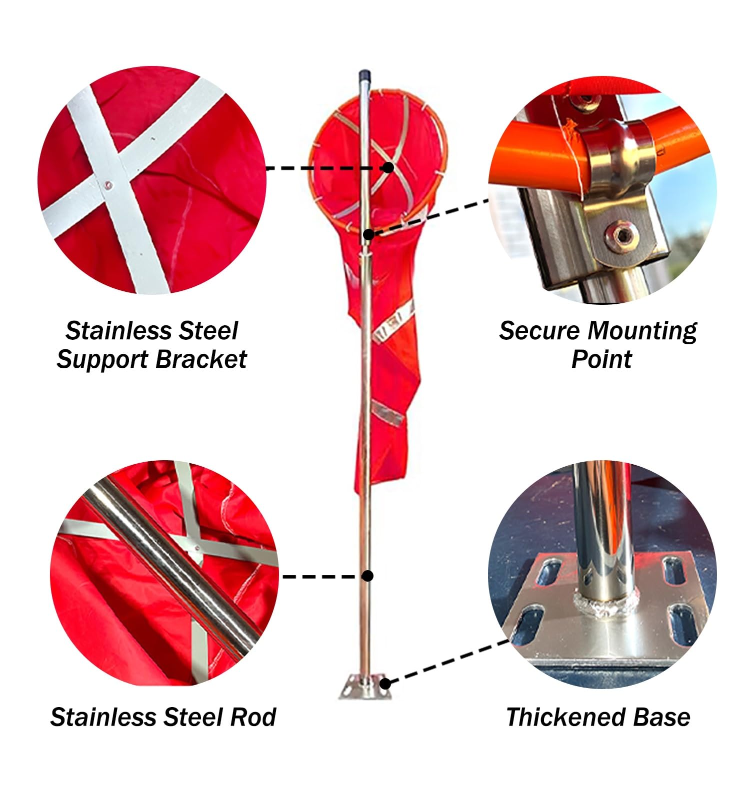 Windsack mit verstärkter Öffnung und reflektierendem Material für die Windmessung im Freien