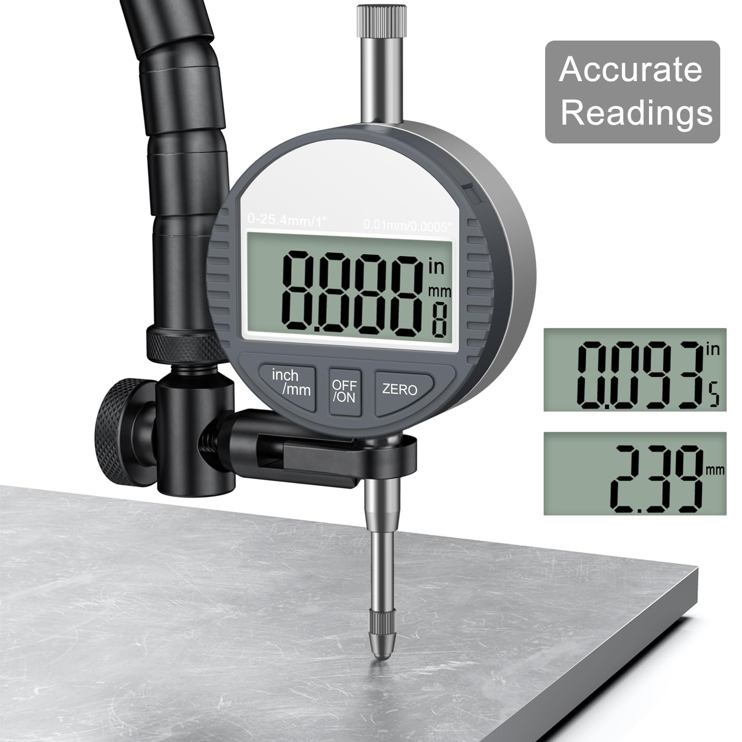 HDLNKAK Digital Dial Indicator 0-25.4mm/1''with Magnetic Base, Dial Indicator Tools Set for Alignment, 0.001" Accuracy Measurement Tool with Flex Arm Base and Indicator Combo