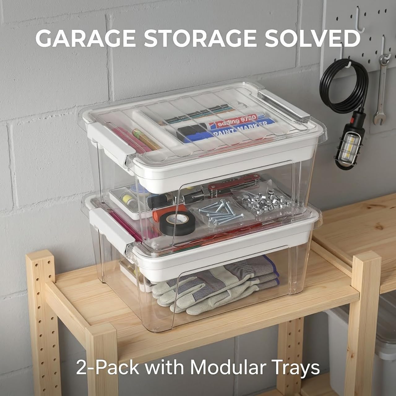 8-Quart Clear Storage Box with Removable Tray Craft Organizers and Storage, Plastic Storage Container 2-Pack
