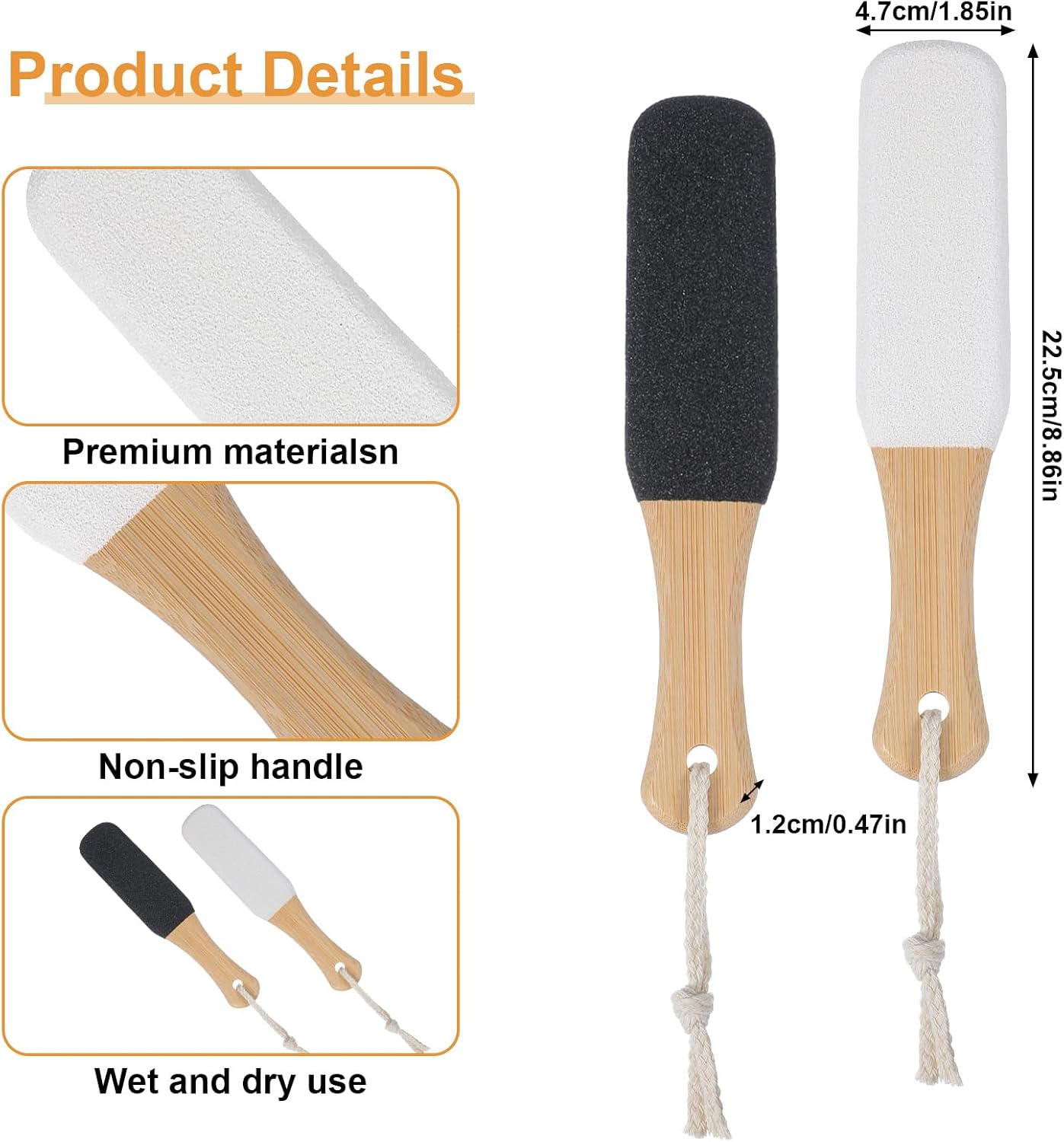 2PCS Foot Pumice Stone for Feet with Handle, Feet Scrubber Dead Skin, Foot Callus Remover, Foot File for Dry Rough and Cracked Heels