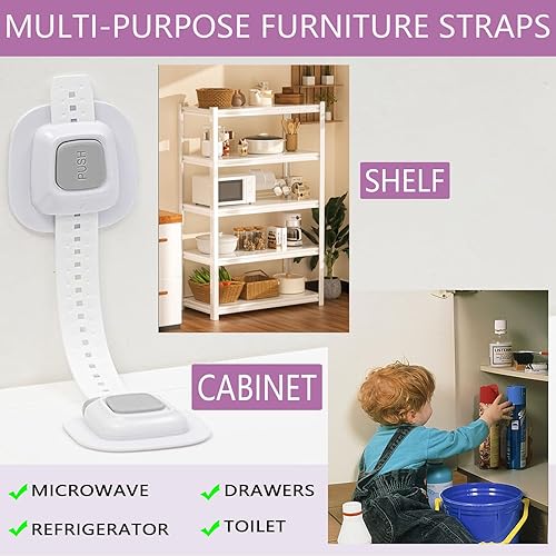 Miniatura 7 de Anclaje para muebles sin taladro, correa ajustable y antipunta para prueba de bebés, adhesivo 3M multiusos para muebles, seguro para sala de juegos