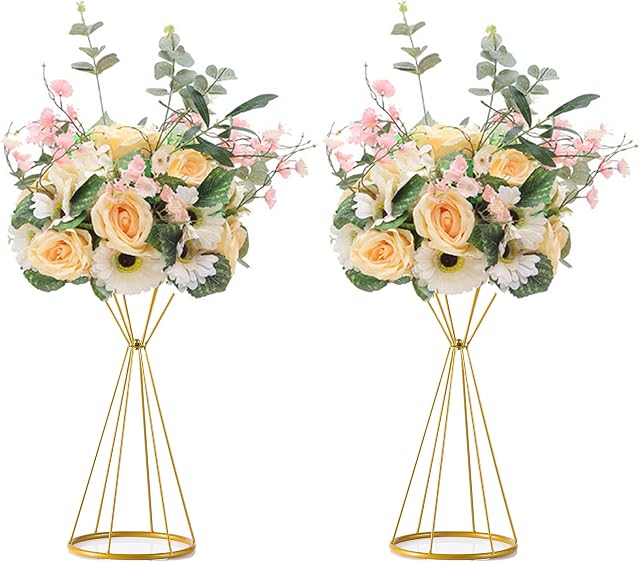 Sziqiqi Set of 2 Geometric Metal Flower Column Stand for Wedding Reception Tables, Artificial Flower Road Lead Vase, Centerpieces Decoration for Party Birthday Events Festival Celebration