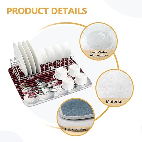 Vista 17 de Tapetes de secado de platos de flores rojas navideñas para cocina, tapetes de secado de flor de pascua para platos, botellas plegables absorbentes