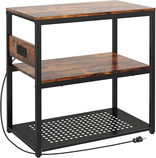 Livofloral 20-29 Gallon Fish Tank Stand With Power Outlets, 3-Tier Metal Aquarium Stands, Breeder Reptile Tank Stand with Shelf for Home Office, 660LBS Capacity, 29.5 x 15.8 x 30.1 inches, Brown