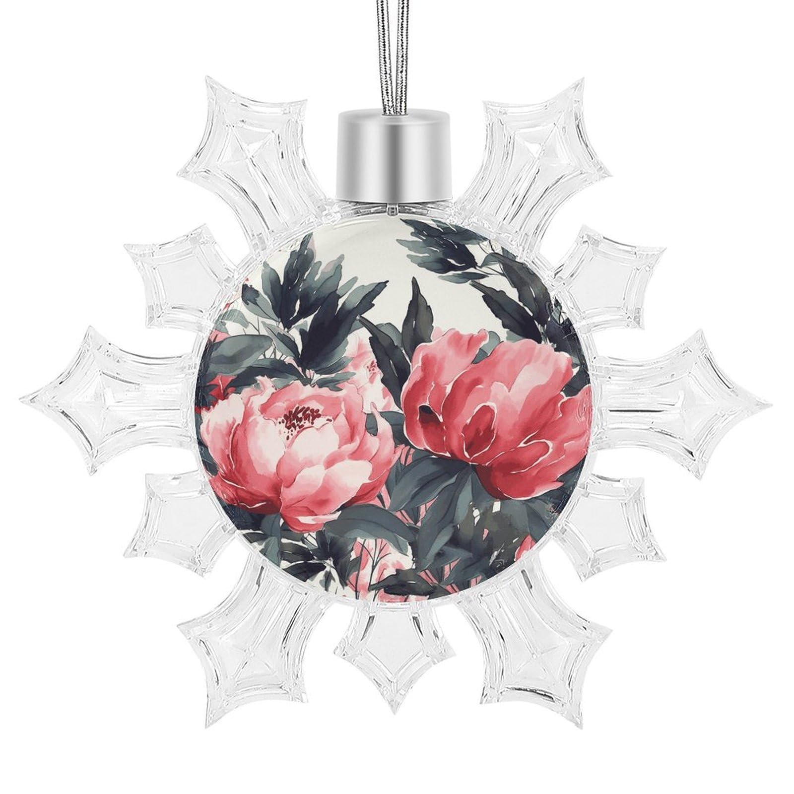 Peonies Spring Snowflake Decorations, Winter Snowflake Ornaments Christmas Party Decorations Christmas Tree Decorations for Xmas Tree Winter New Year Party Supplies