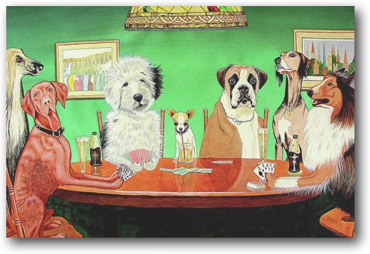 Amazon.co.jp 犬がトランプをする カシアス・マーセラス・クーリッジ 绘画 ウォールアート 部屋飾り キャンバス 絵画 ベッド