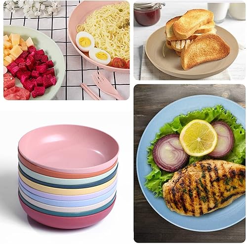Miniatura 8 de WANBY Platos ligeros de paja de trigo para cereales, platos irrompibles, aptos para lavavajillas y microondas (platos, 10 unidades, 5.6 pies)