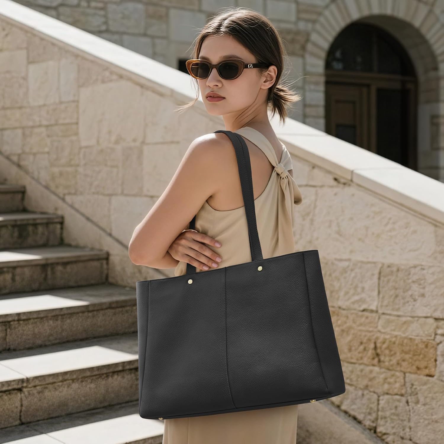 Kattee Women’s Soft Leather Work Tote Shoulder Bag,Large Capacity Designer Satchel Handbags with Luggage Sleeve - Image 2