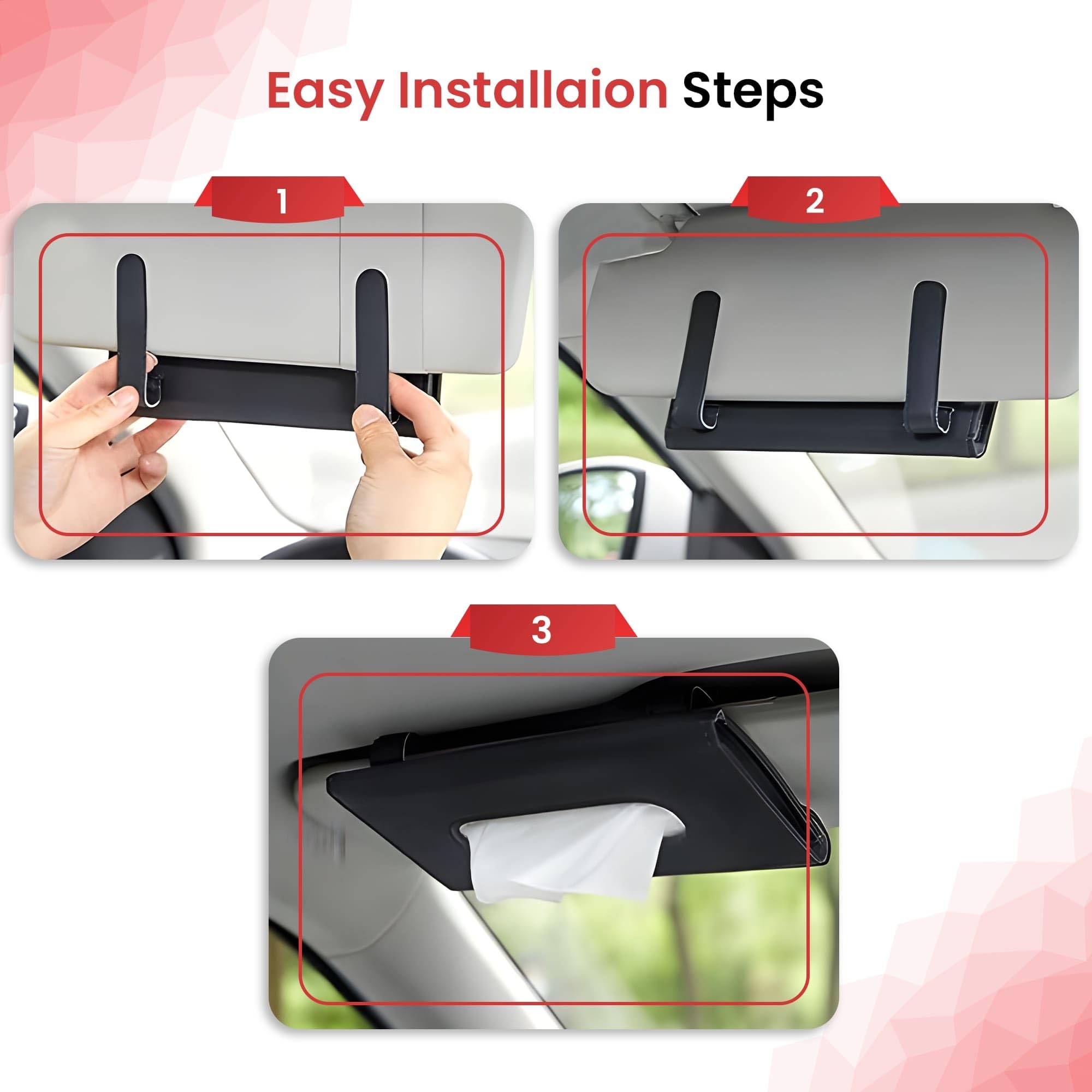 AUTOGUYS Car Tissue Holder for Visor and Dashboard - Interior Accessories, Sun Visor Tissue Holder, Stylish Car Decor (Black) - Image 2 thumbnail