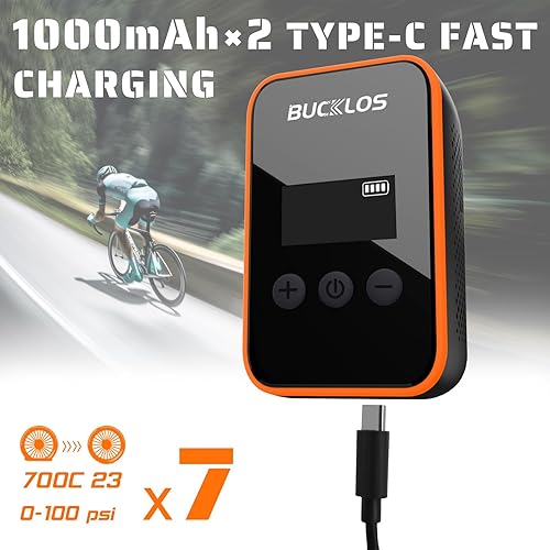 Miniatura 7 de BUCKLOS Mini bomba eléctrica para bicicleta portátil con medidor de presión, máx. 150 PSI, bomba de aire para bicicleta, parada automática, tipo C