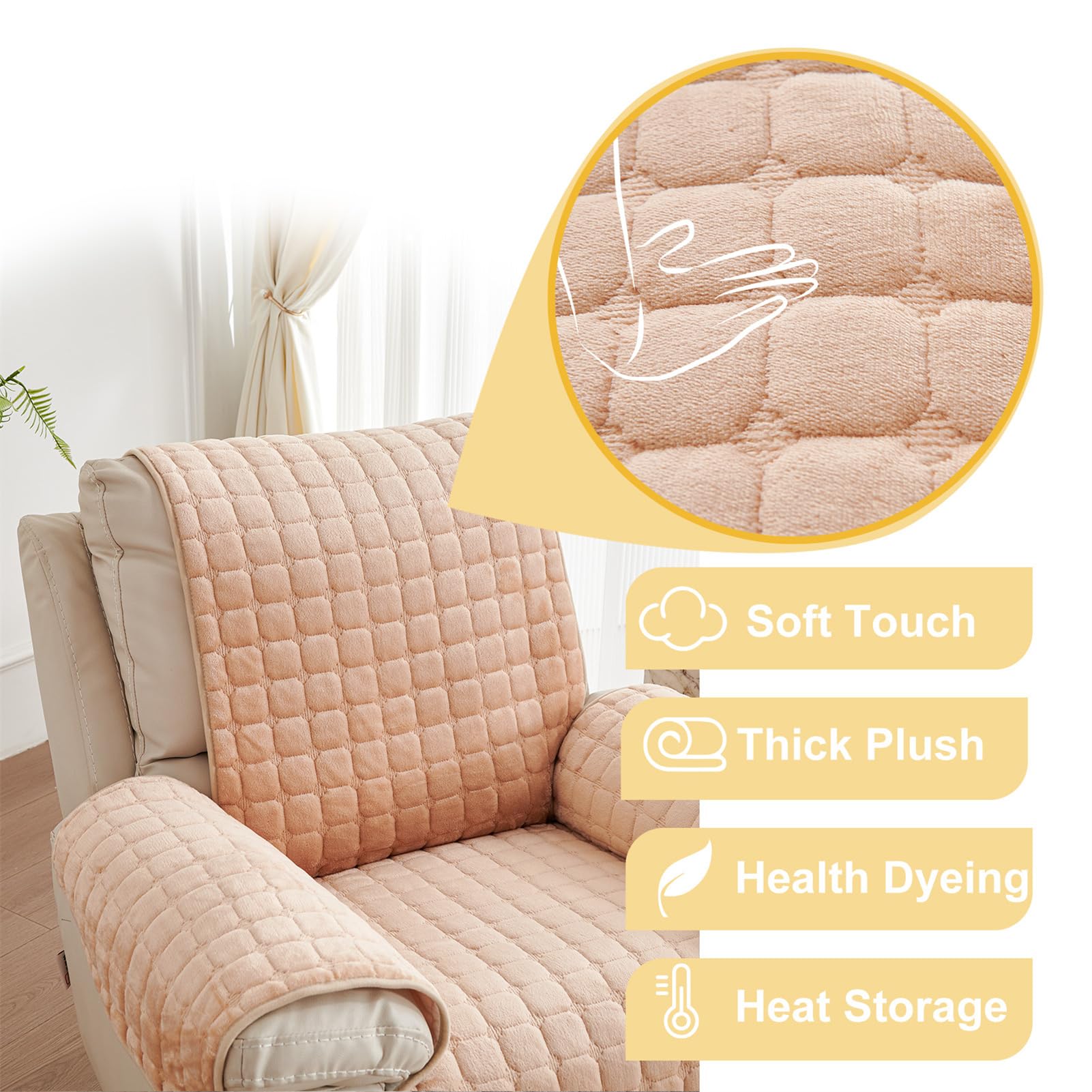 Funda de Reposabrazos de Sofá de Felpa Cuadrada de Invierno para 1 2 O 3 Plazas Funda para Sillón Reclinable Protector Antideslizante para Muebles para Mascotas (Beige 167 X 190 Cm)