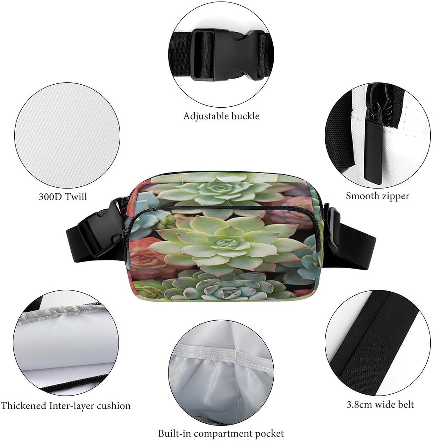 Cactus Succulents Fanny Pack Belt Bag with Adjustable Strap Fashion Waist Bag for Outdoor Sports Hiking