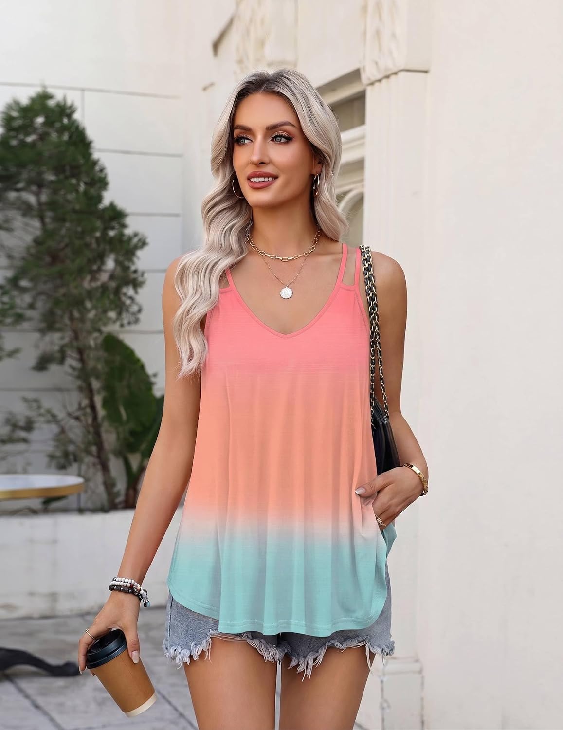 Zeagoo Womens Flowy Tank Tops Spaghetti Strap V Neck Camisole Dressy Casual Summer Loose Fit Sleeveless Shirts