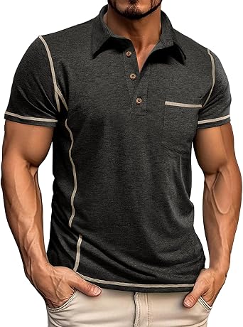 MARSVOVO Summer Mens Henley Shirts Short Sleeve Polo Shirts Casual Office Trendy Tops with Pocket