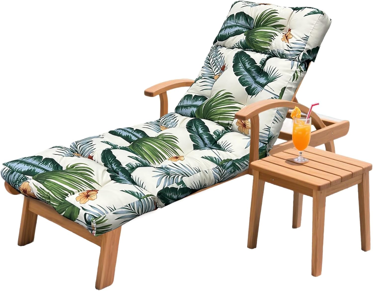 Outdoor Chaise Lounge Chair Cushion 75.1 x 23.6 x 4.7in, Waterproof Replacement Cotton Patio Thickened Pool Lounge Chair Cushion with Ties for Patio Outdoor Furniture,Hawaiian Flower