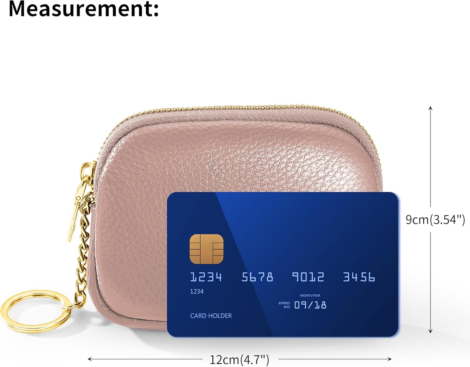 Genuine Leather Coin Purse, Small Change Purse Keychain Wallet for Women, Mini Coin Pouch with Zipper, Pink - Image 4