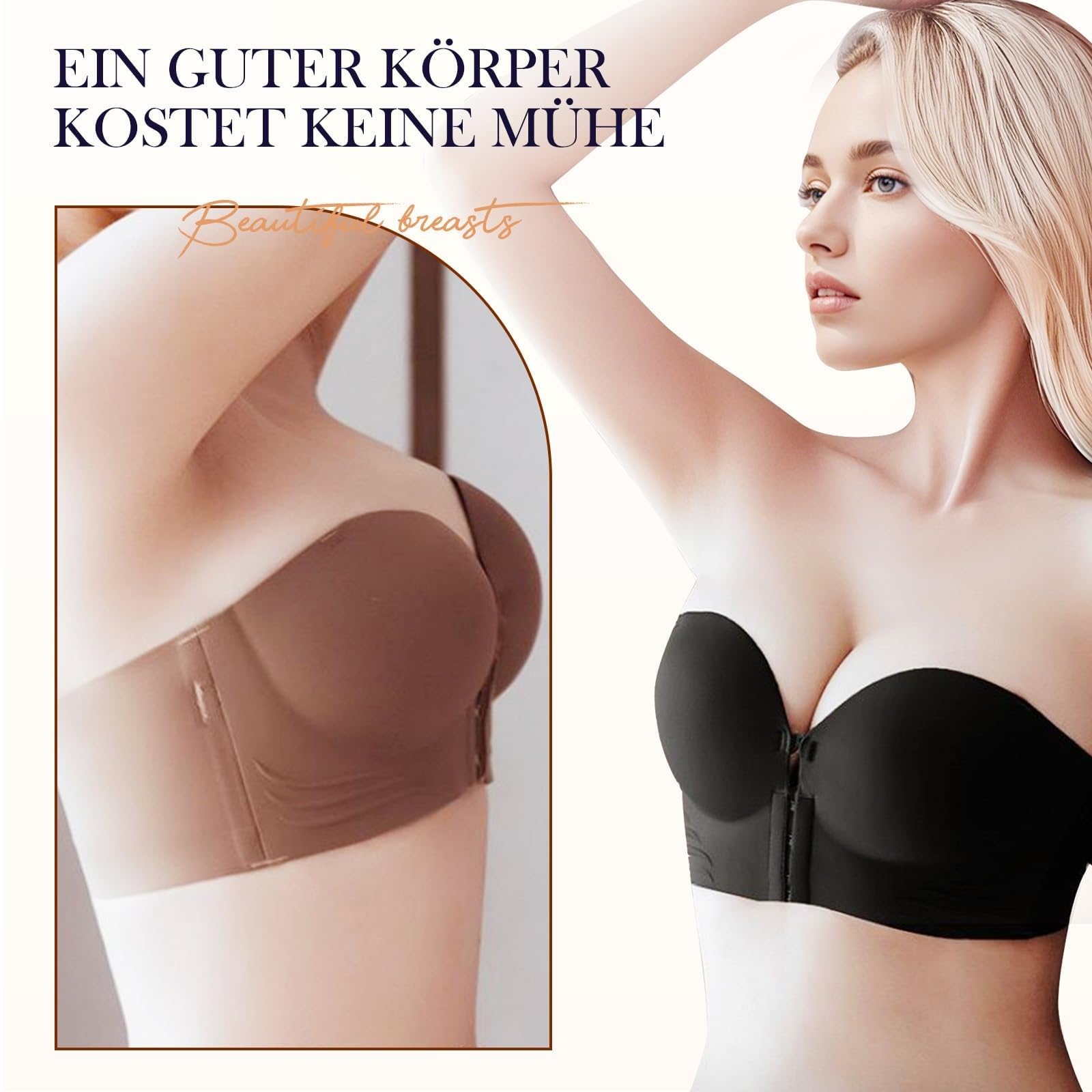 YSJNHX Biustonosz Bandeau Damski wyściełany Push Up Bezszwowe topy Niski tył Duże sportowe UK Plus rozmiar biust Bestie Moda Miękki komfort Wbudowane biustonosze