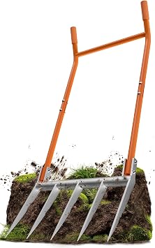 VASALAID Broadfork 5-Tine Broad Fork for Gardening Ergonomic U-Shaped Design Heavy Duty Broadfork Tool for Gardening Cultivating Farm Garden Digging Crushing Aerate Soil Patent Pending