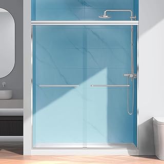 56-60" W x 72" H Semi-Frameless Bypass Sliding Shower Door, Easy-to-Clean Treated Clear Tempered SGCC Glass, Polished Chrome