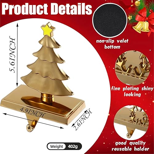 Miniatura 9 de Juego de 4 soportes de calcetines de Navidad para chimenea, ganchos de Navidad con peso para manto, soporte de medias resistente para decoración