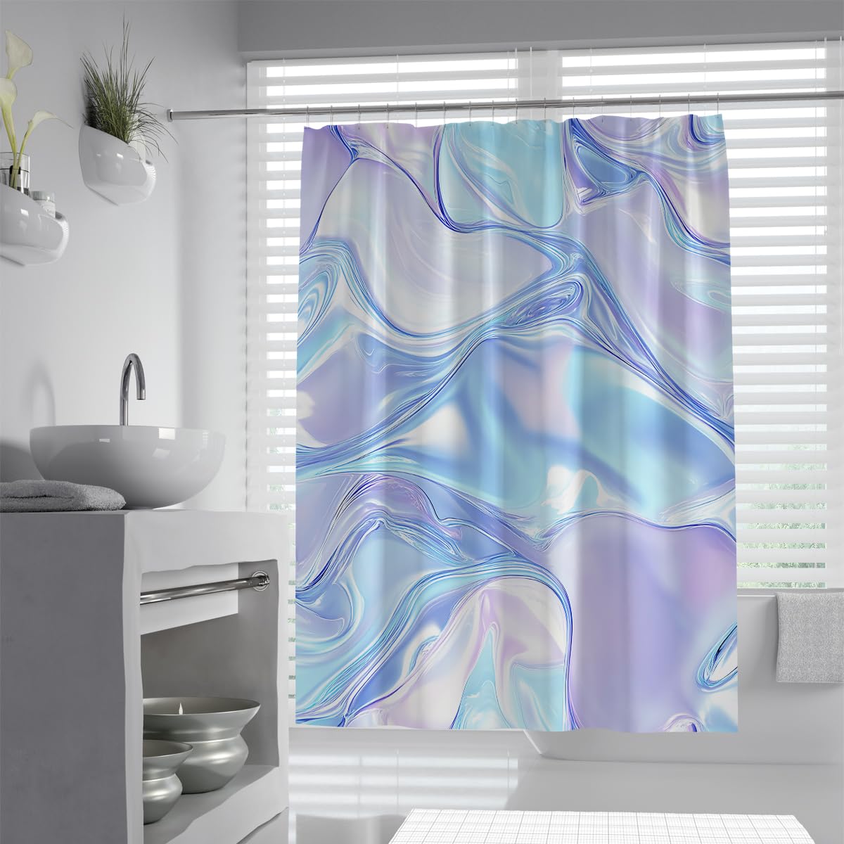 UIRINGART Modern Abstract Fluid Waves Shower Curtain W90xL180cm Contemporary Geometric Liquid Swirl Pattern Waterproof Anti Mould Apartment Essentials Bath Screen With Hook