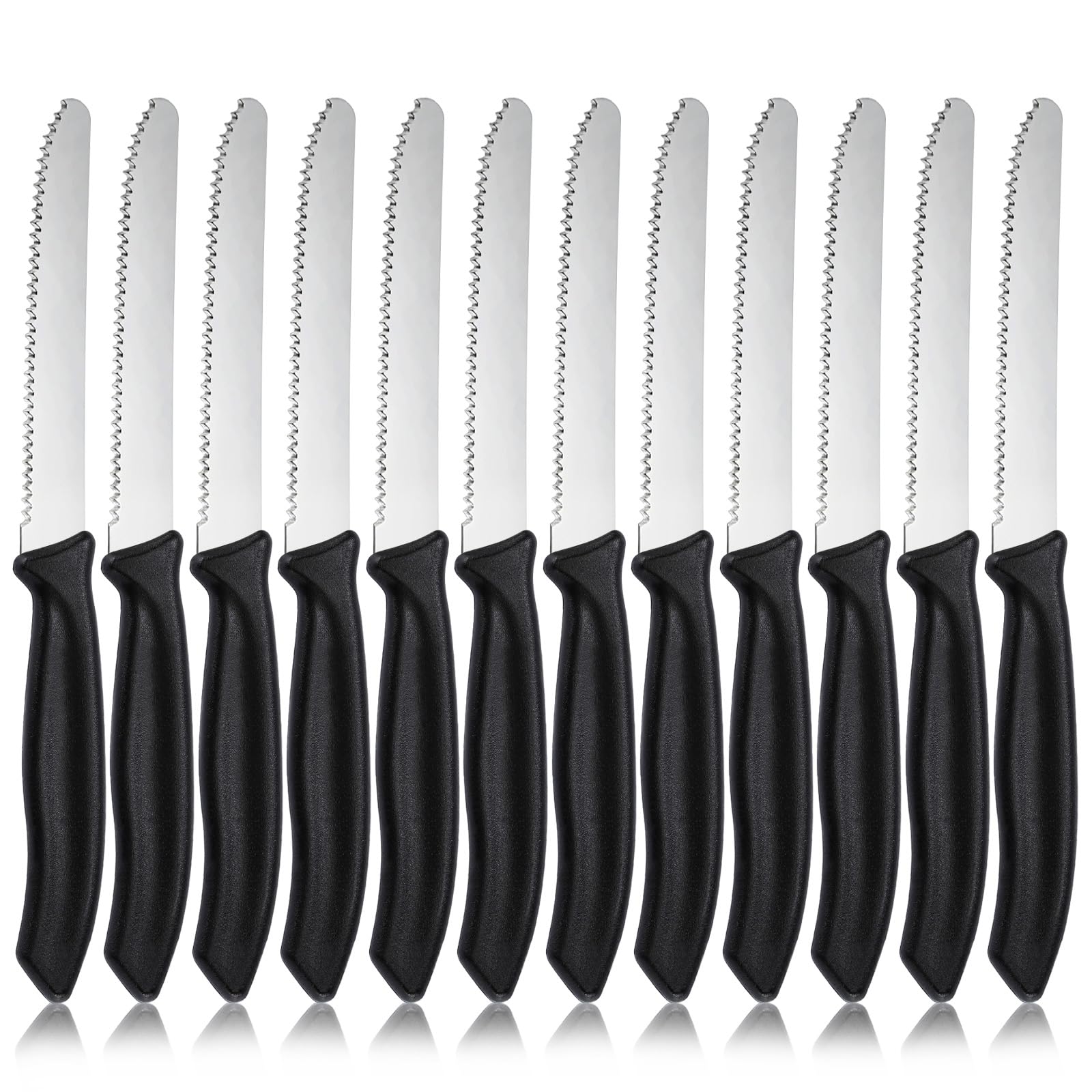 hunnycook Coltelli da Tavola Seghettati da 12 Pezzi, Nero Set Coltelli da Cucina, Lame da 11,5 cm, Adatto Per Affettare Pane, Pomodori, Lavabile in lavastoviglie Nero 12 pezzi