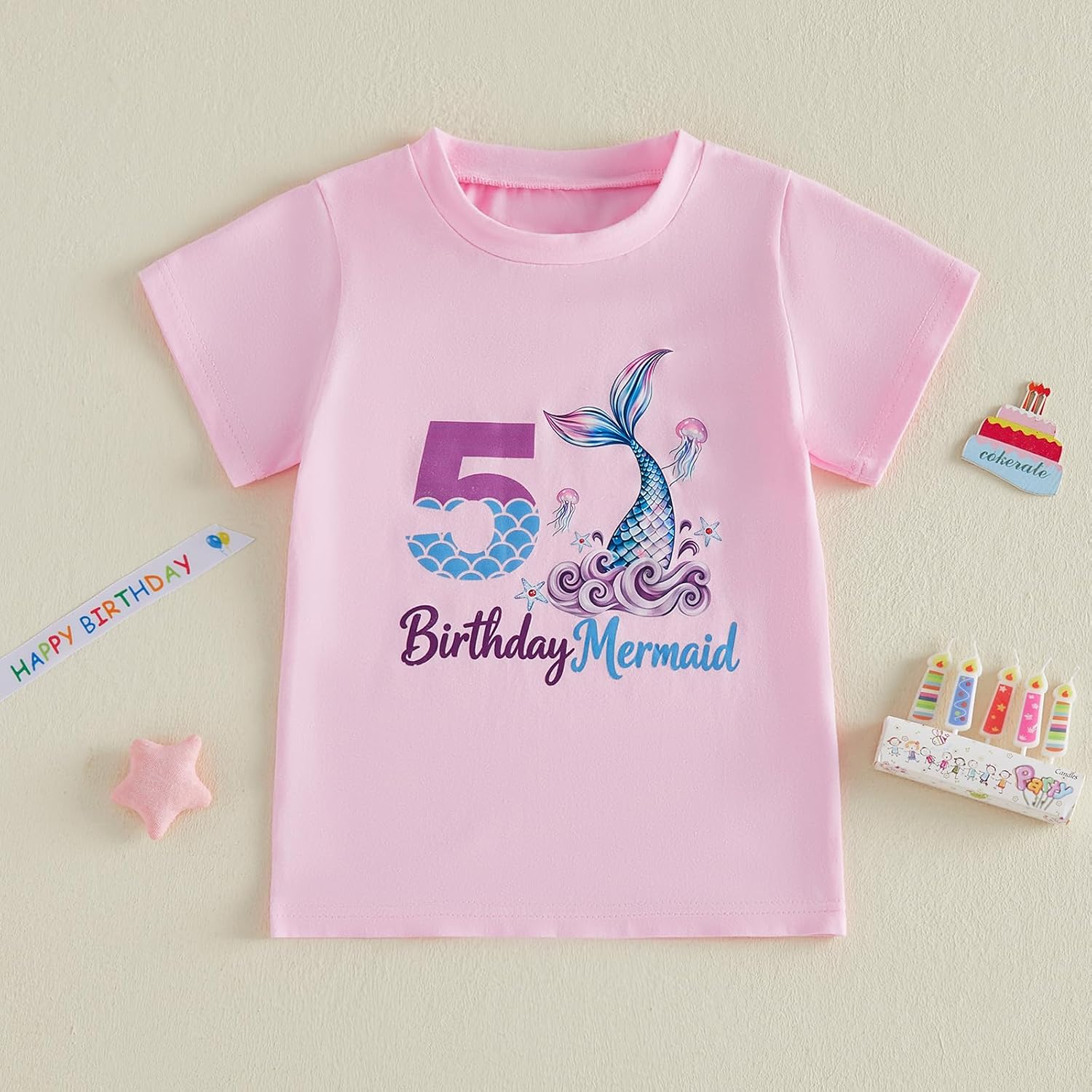 Toddler Baby Girl Birthday T-Shirt 1/2/3/4/5/6 Year Old Birthday Mermaid Short Sleeve Tee Shirt Summer Clothes