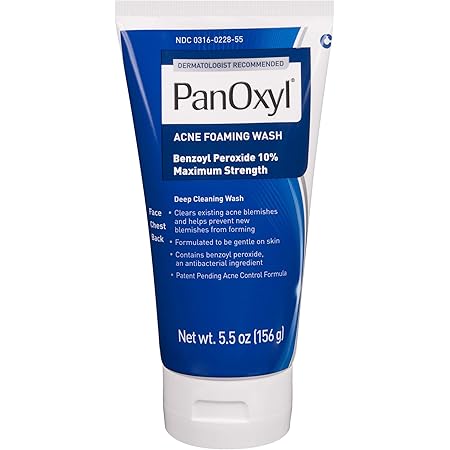 PanOxyl Acne Foaming Wash Benzoyl Peroxide 10% Maximum Strength Antimicrobial, 5.5 Ounce