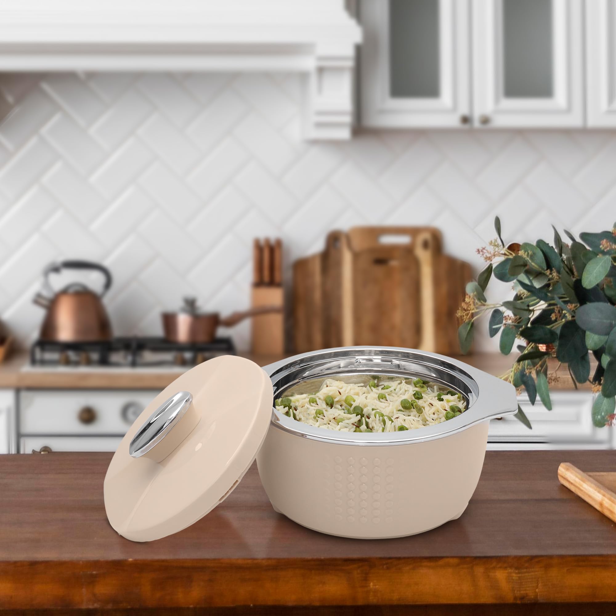 JAYPEE FINE DINE Inner Stainless Steel Casserole Twin Set of 2, 1000ml, BPA Free Insulated casserole Set |Sabji Container |Small Chapati Box |Food Grade Serving Set, Coffee 2