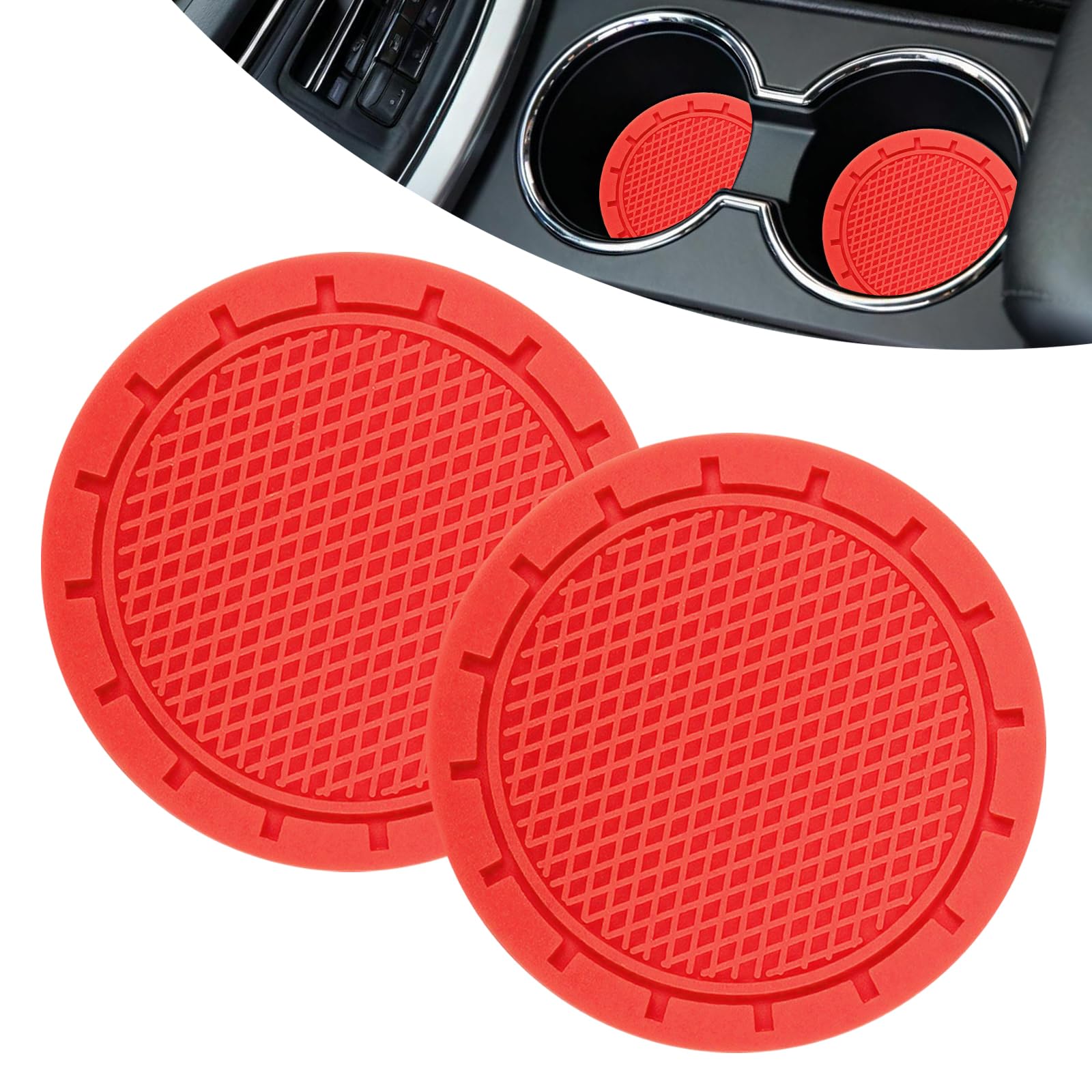 Vagcars Red 2Pcs Car Cup Holder Coasters, Non-Slip Shockproof Silicone Auto Insert Cup Coaster, 2.76 Inch Universal Car Cup Holder Bottom Insert Protector Coaster For Cars, Suvs, Trucks (Red)