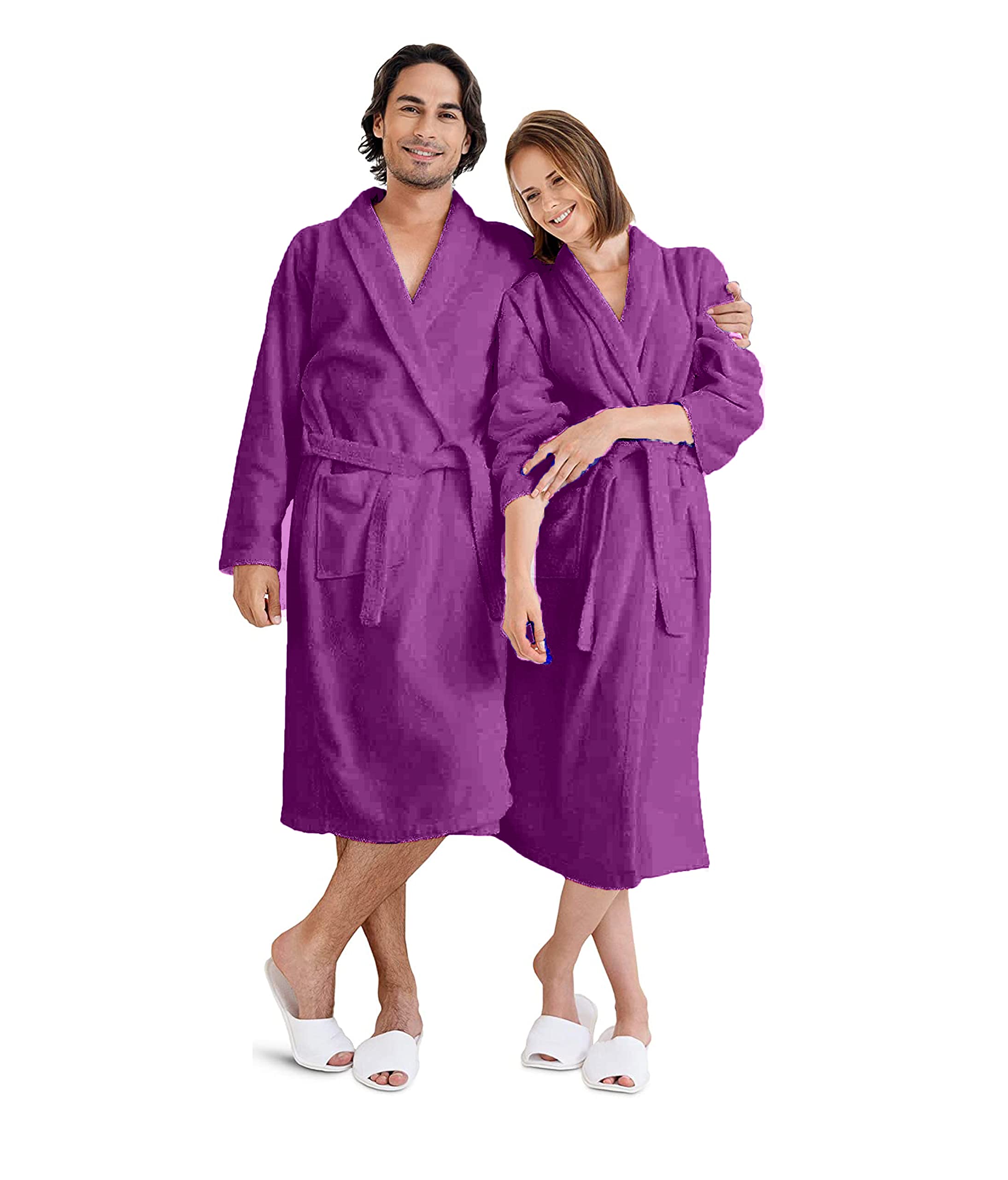 Hft Unisex Purple Luxury Shawl Bathrobe 100% Egyptian Cotton Ultra Soft & Hotel Quality Men & Women Spa Robe Terry Towelling (, L/Xl)