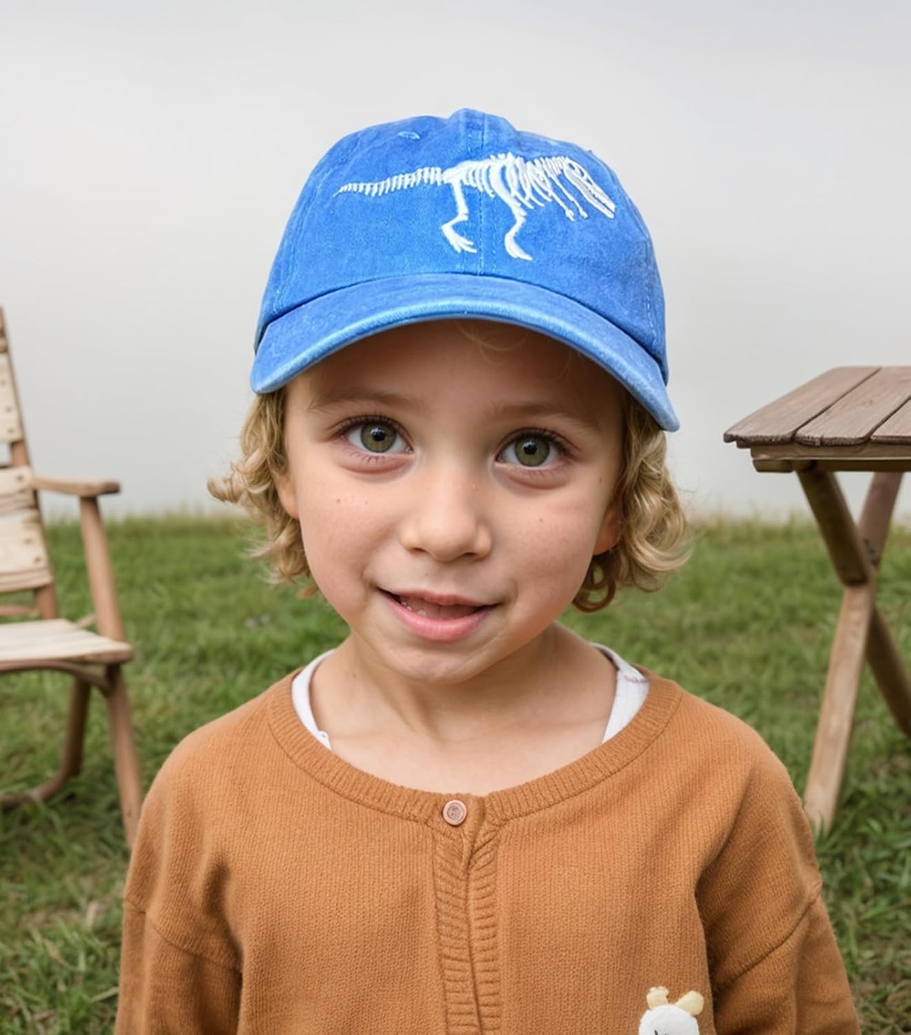 Boys' Skull Dinosaur Hat, Embroidered Dino Washed Adjustable Baseball Cap for Kids Age 3-11 - Image 3
