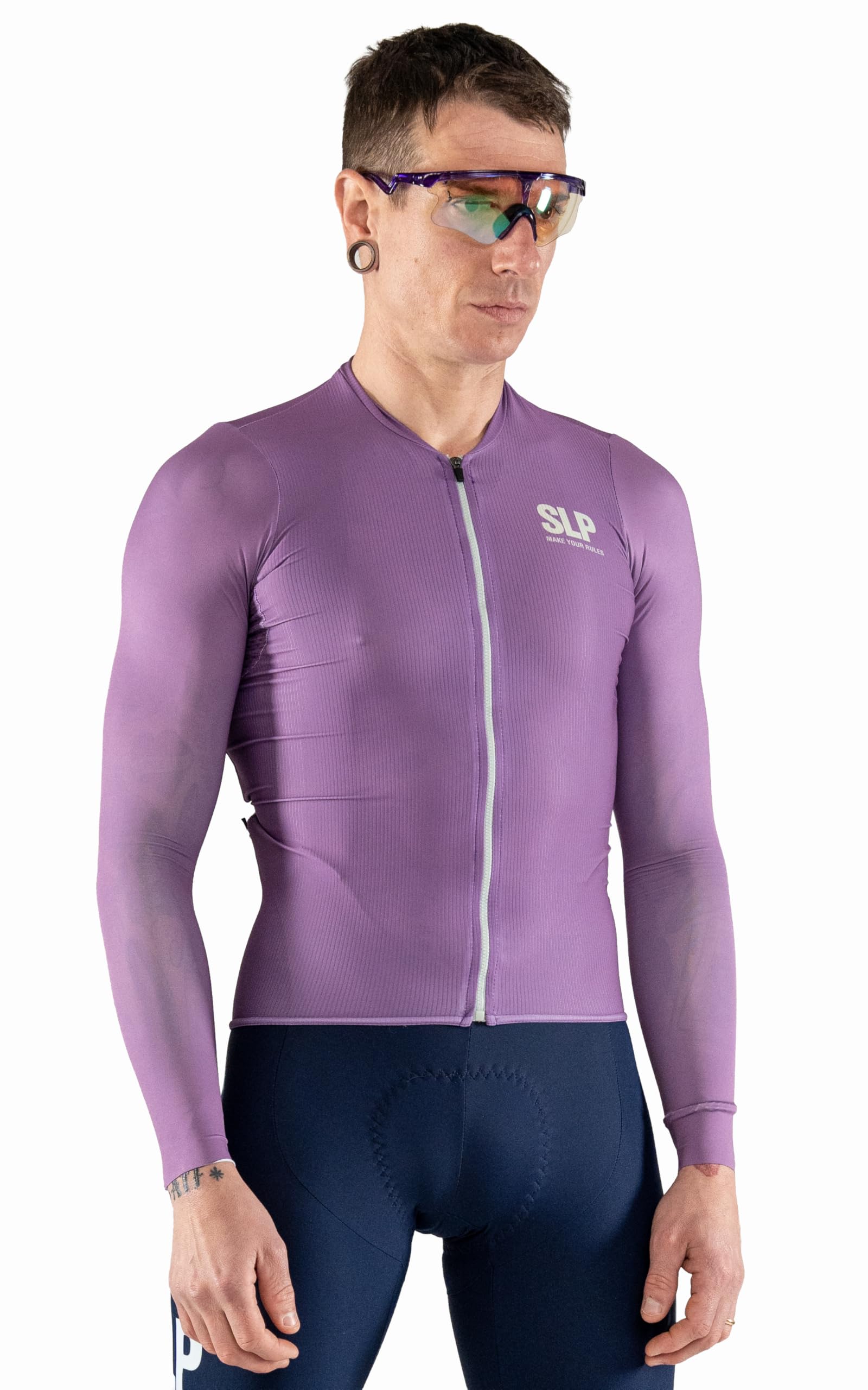 SLP. Maglia Manica Lunga da Ciclismo Unisex - Transition MONOCROMO Malva con 3 Tasche Posteriori - Design Italiano Originale