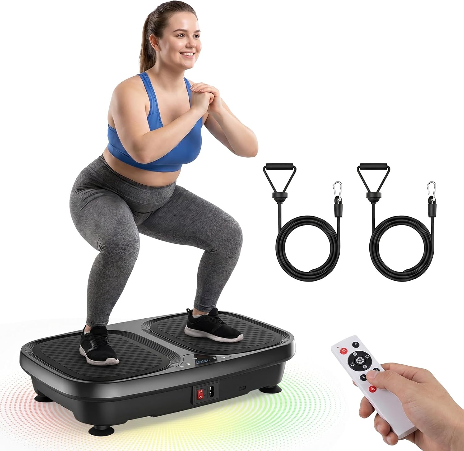 OLIXIS Vibration Plate Exercise Machine with 9 Auto Modes, Full Body Workout Vibrating Platform with LED Touch Screen & Pull Ropes for Weight Loss, Home Gym Fitness Equipment for Women Men