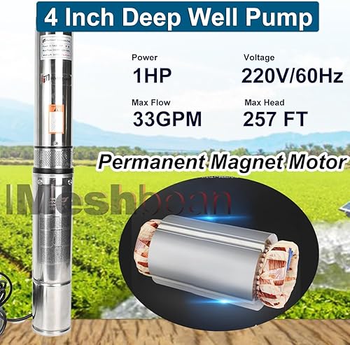 Miniatura 9 de Bomba sumergible de pozo profundo con caja de control de 1 HP 115 V bomba de agua sumergible de acero inoxidable de 33 GPM elevación de 207 pies