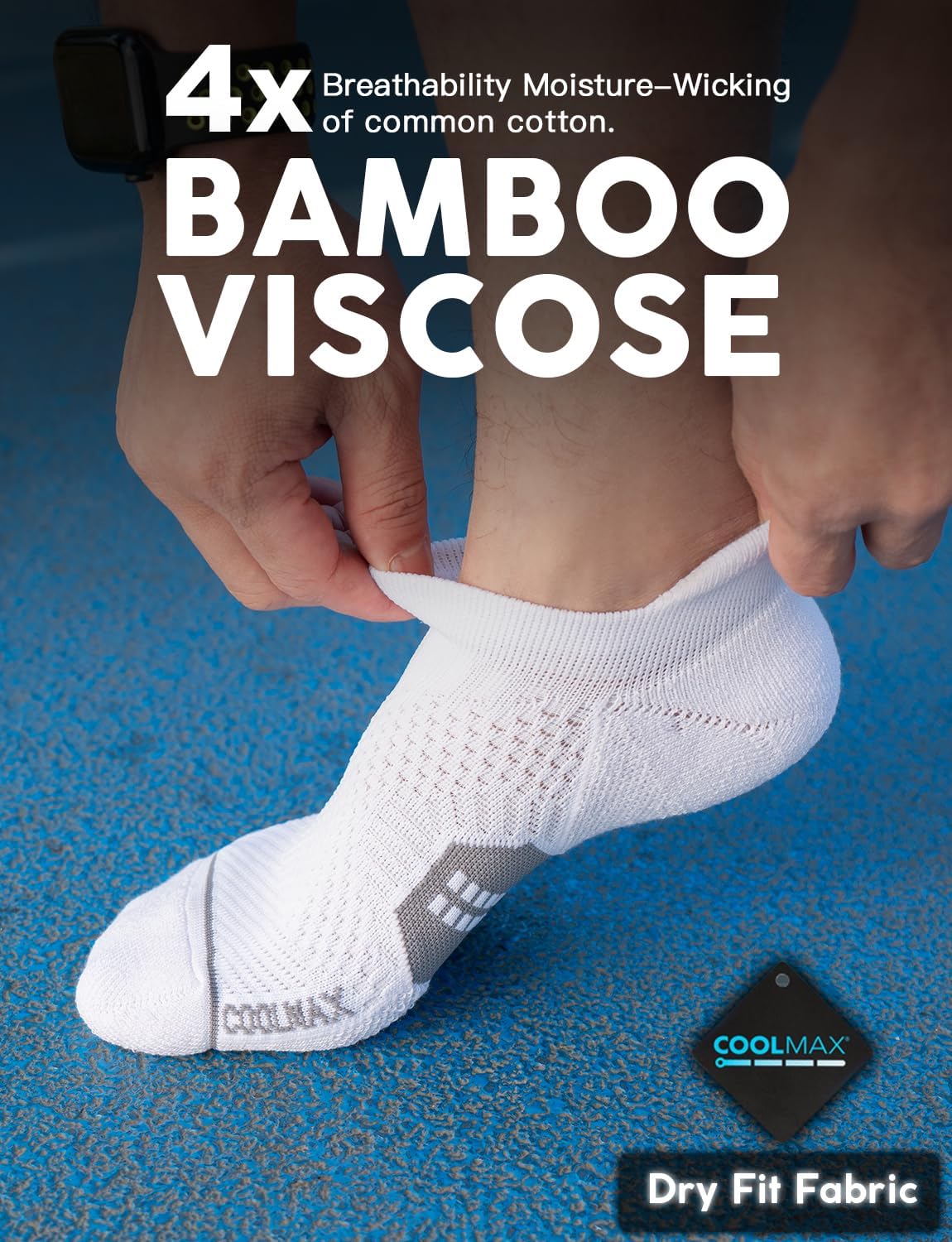 Juclise Coolmax Bamboo Viscose Compression Running Socks No Show Workout Moisture Wicking Cushioned Anti-Blister Seamless