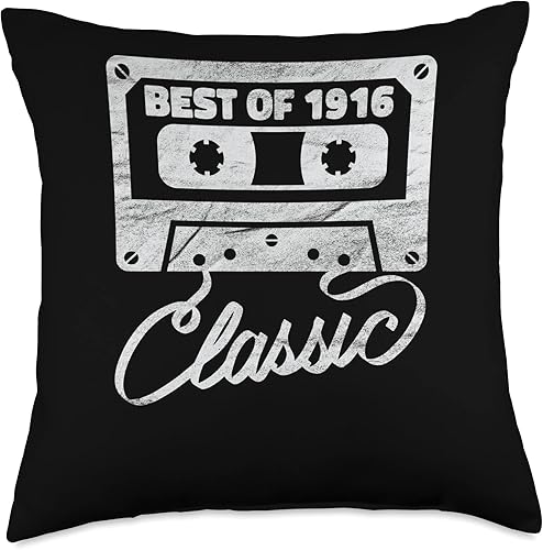 Vintage 1916 Limited Edition Cassette Tape 107th Birthday Throw Pillow, 18x18, Multicolor