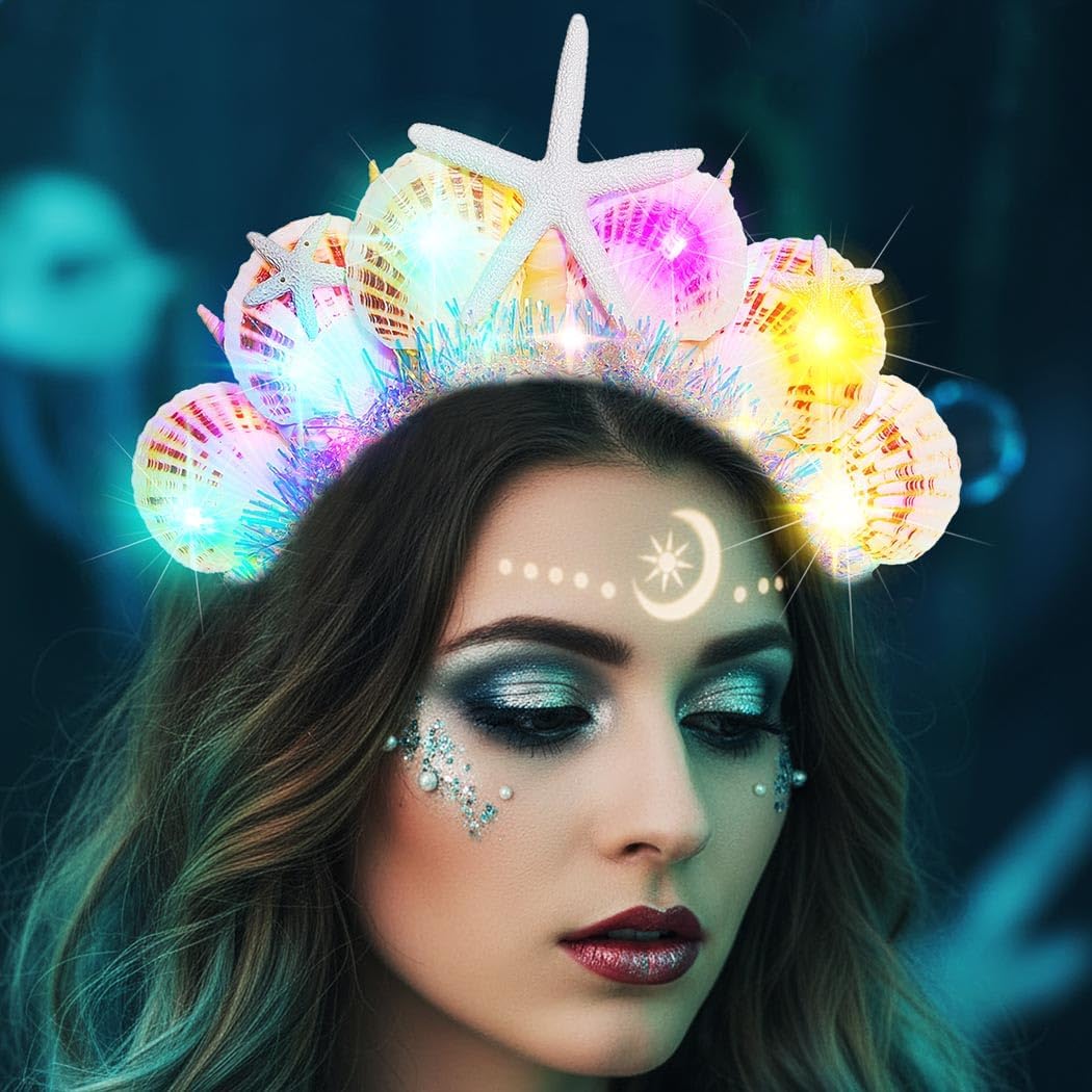BARTOSI Light Up Mermaid Headband LED Seashell Headpiece Mermaid Costume Hair Accessories for Women - Image 5
