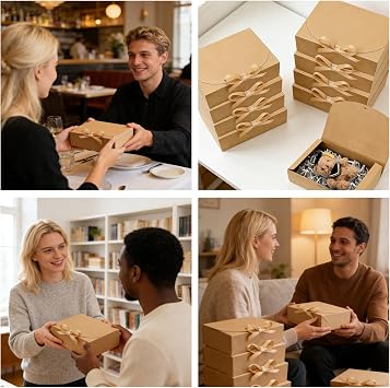 PAPAcroscoma 12 Pack Brown Gift Boxes with Lids, 27 x 20 x 8 cm