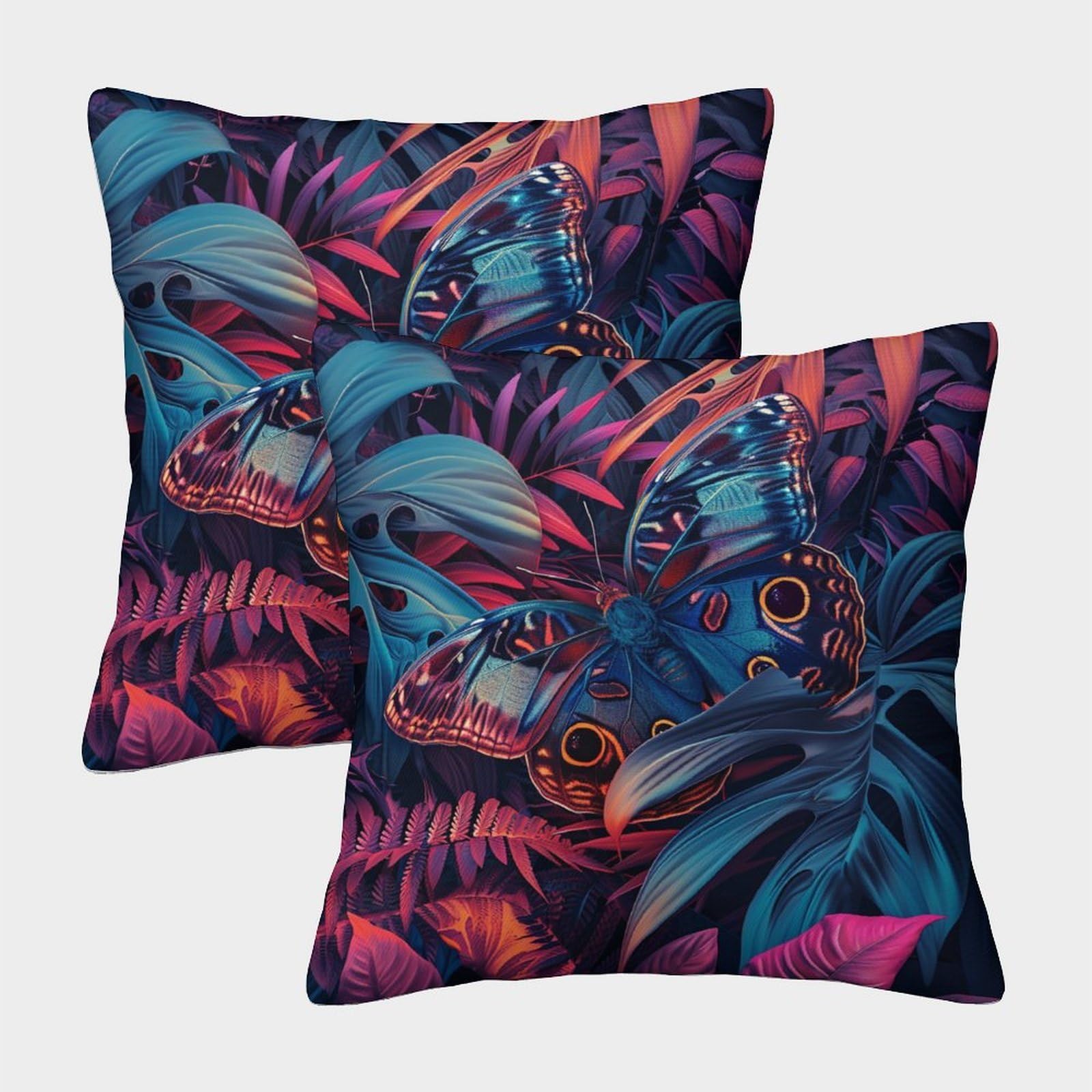kaiyun 2 Pack Jungle Butterfly Pillow Case Home Decoration Sofa Colorful Leaves Cushion Cover 45x45cm