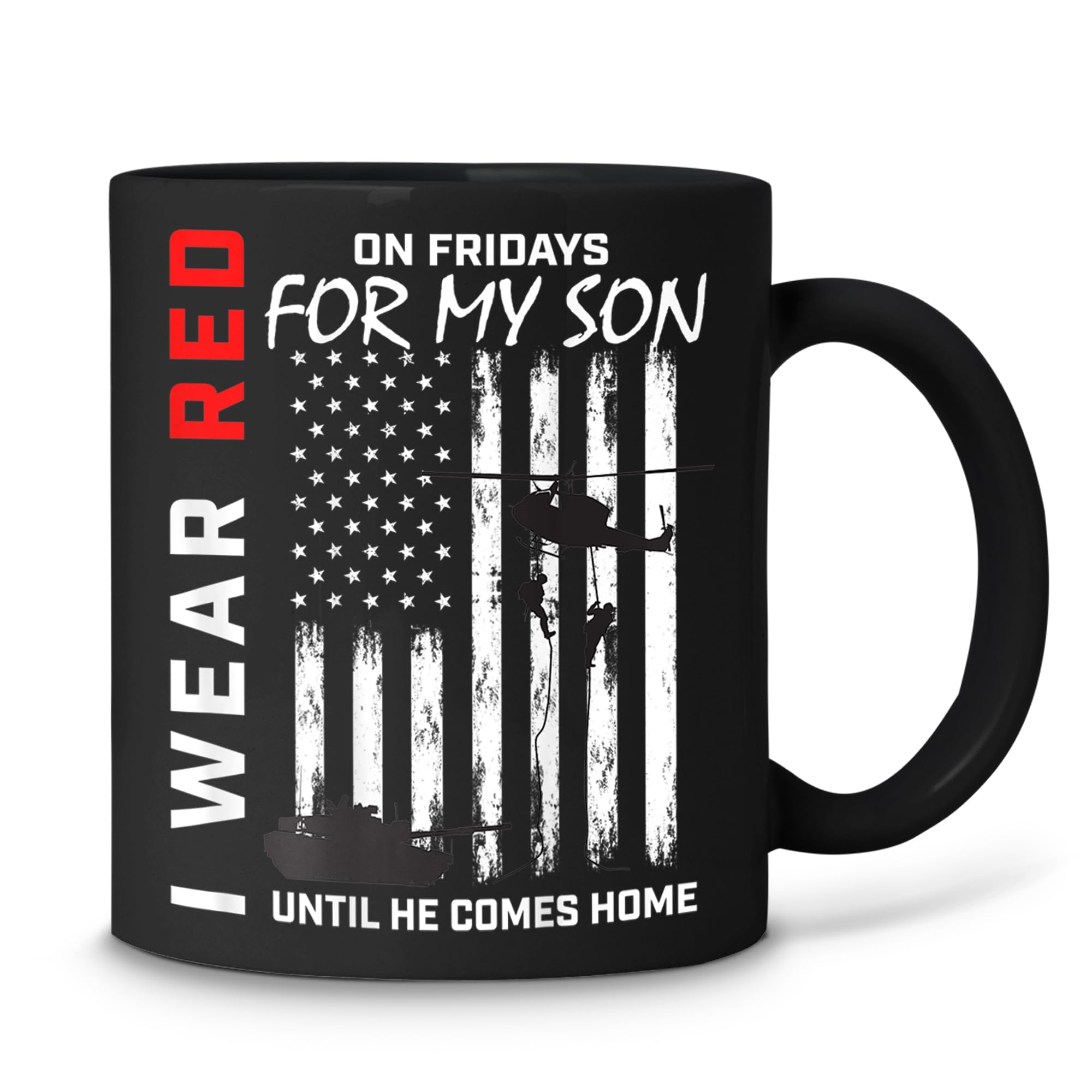 Dillo Red Friday Son Military Remember Everyone Deployed USA Flag Black Coffee Mug 11oz83091