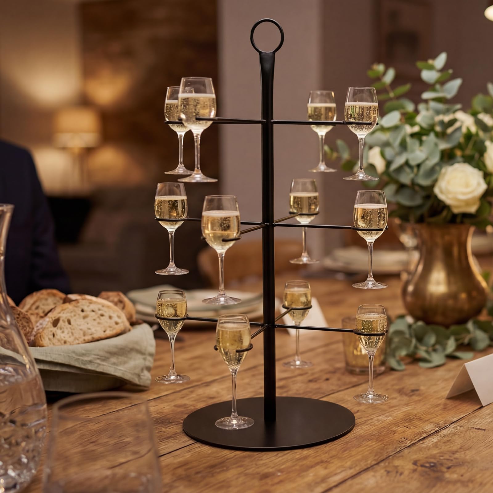 Bevande Torre, Cocktail Tree Stand in Metallo 3 Piani 12 Bicchieri Supporto per Albero di Cocktail per Bar, Casa, Feste, Gin, Aperol, Cocktail, Martini, Champagne, Vino (Nero)