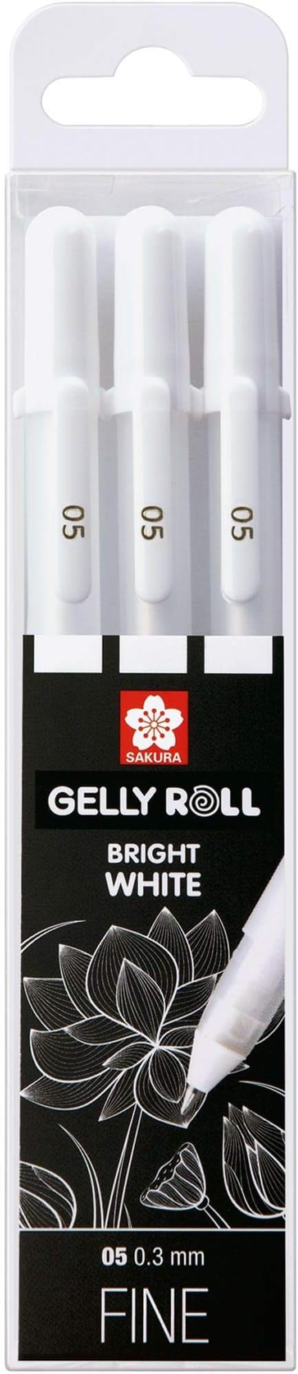 gelly roll, white, 3 pens, bright white, in a case, fine size 05