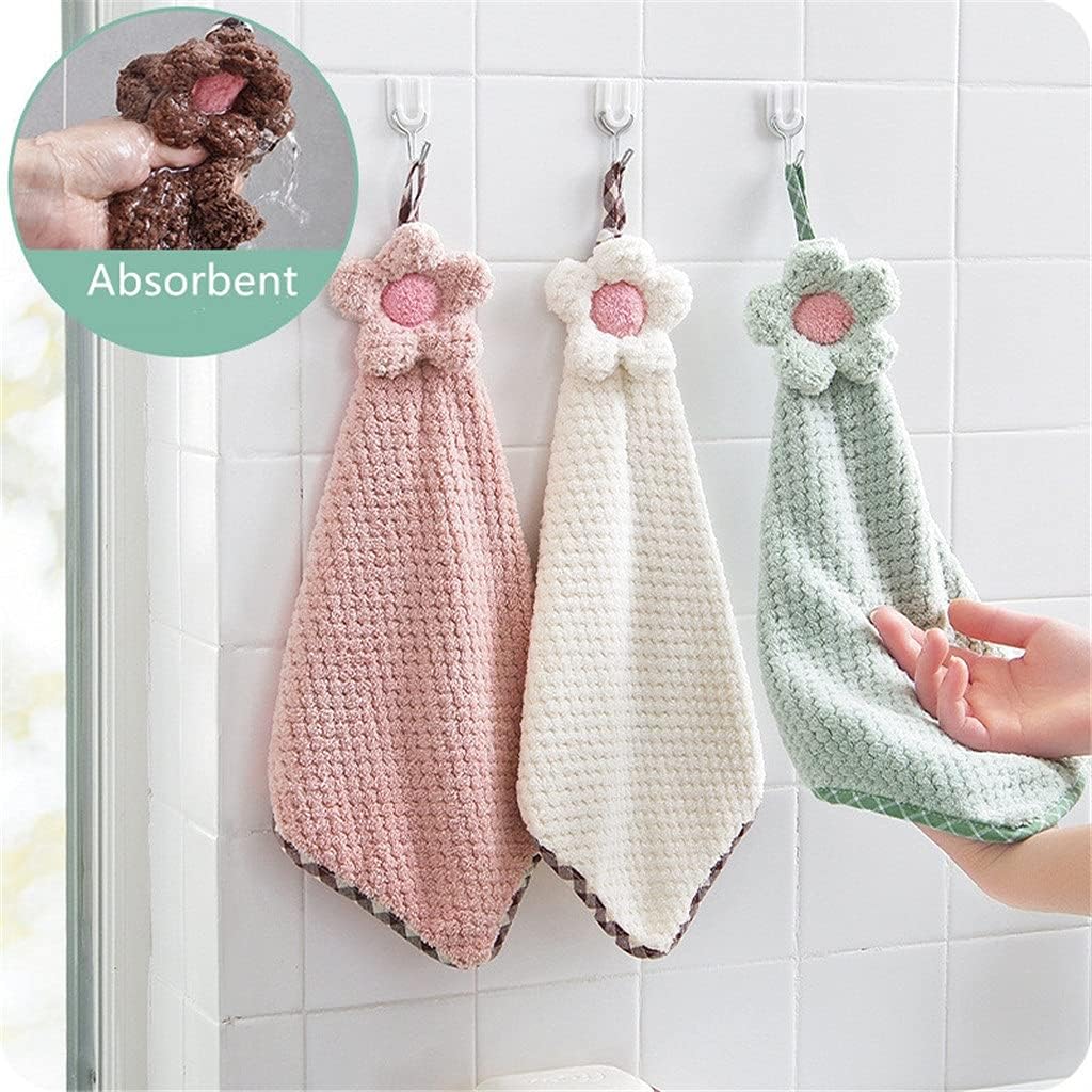 Hangable Coral Fleece Absorbent Flower Soft Hand Towels Kitchen Bathroom Cleaning Towels Non-linting 2pcs(Gray)